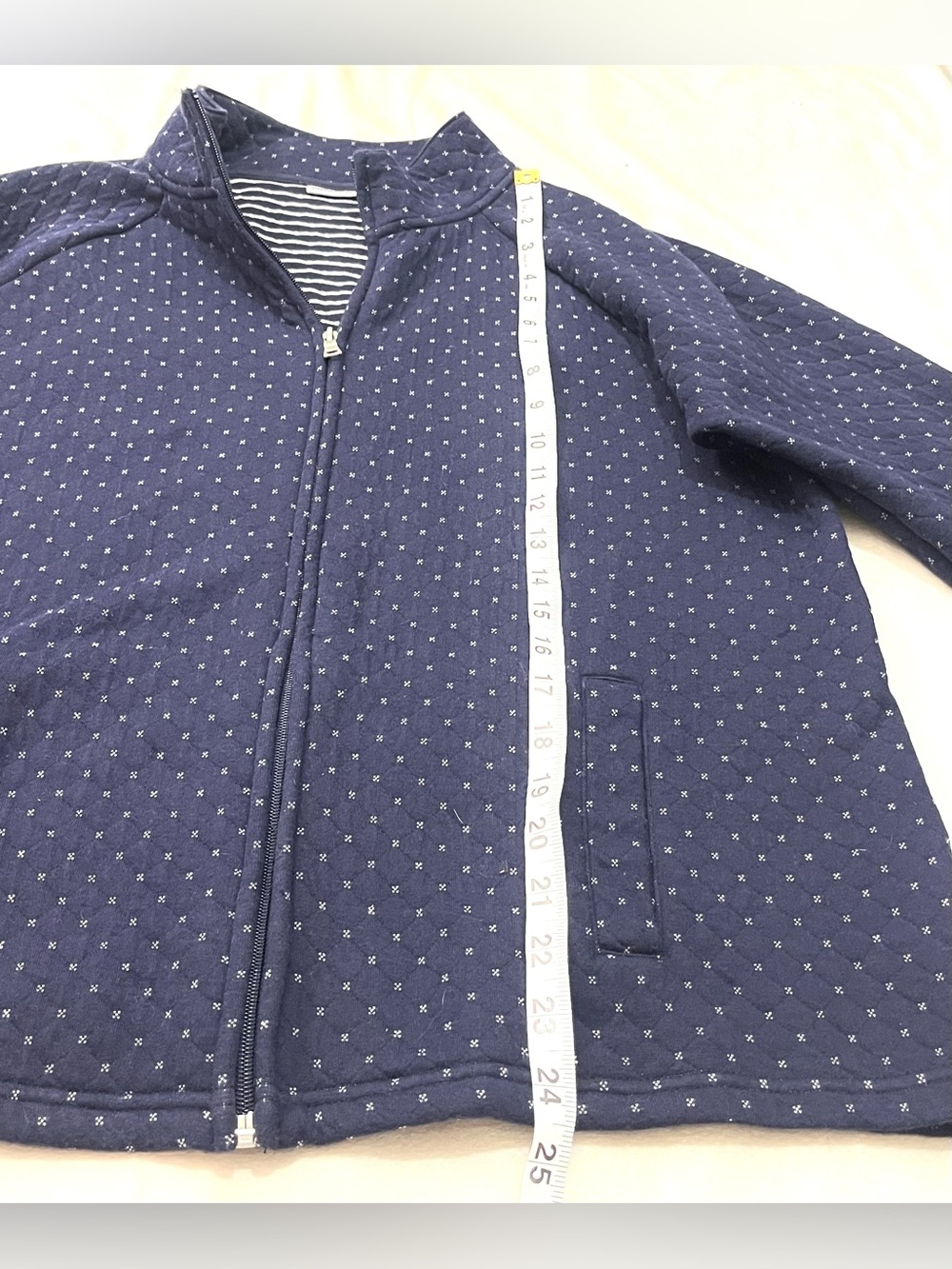 Croft & Barrow Navy Blue Quilted Dot Pattern Zip-Up Adjustable Sleeve Jacket - Picture 7 of 16